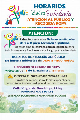 orarios Zafra Solidaria atención al público y recogida de ropa