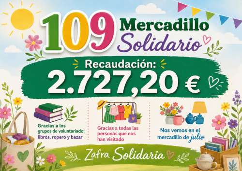 Recaudación del 109 Mercadillo Solidario de Zafra Solidaria