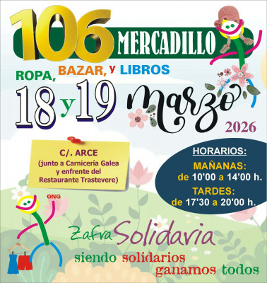 Cartel Mercadillo Solidario nº106 Zafra Solidaria marzo 2026